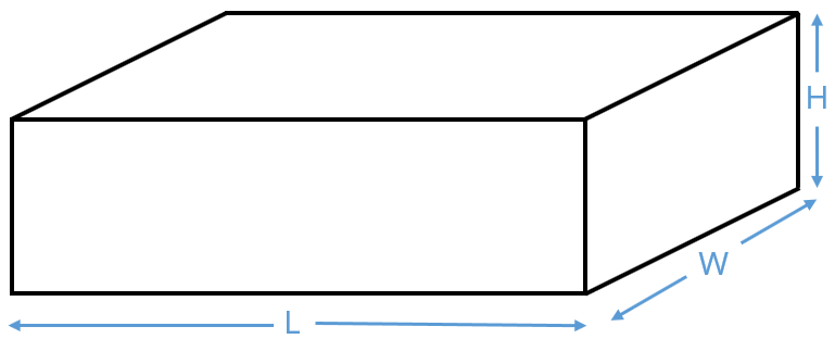 Rectangular enclosure with dimensions L, W and H