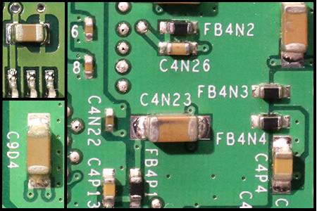 Capacitors mounted to printed circuit boards
