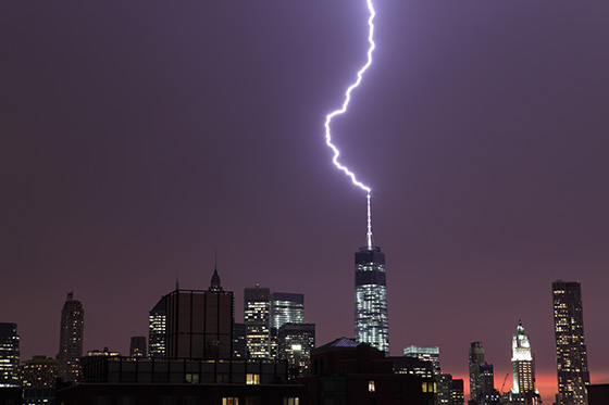 Lightning striking a building