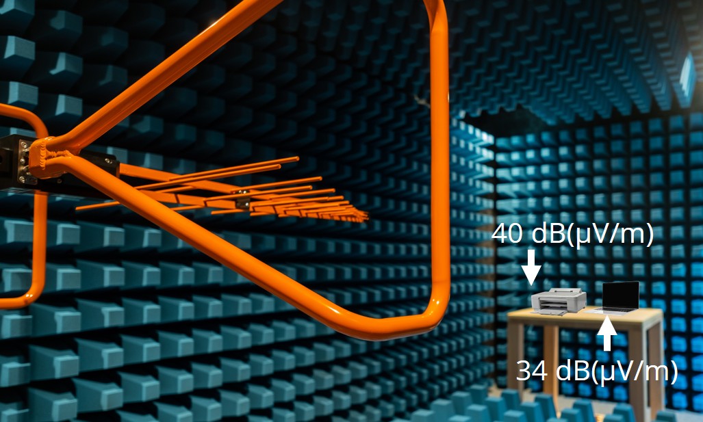 computer and printer in a radiated emissions test
