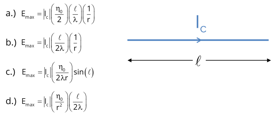 A filament of current and four possible equations for the maximum radiated electric field.