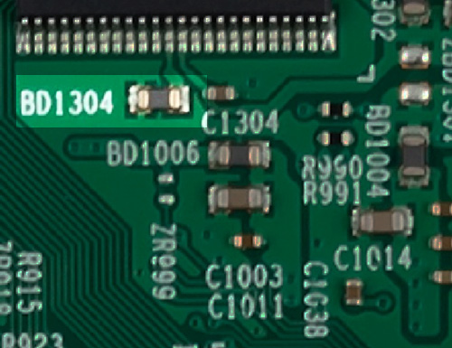 A ferrite bead mounted to a printed circuit board