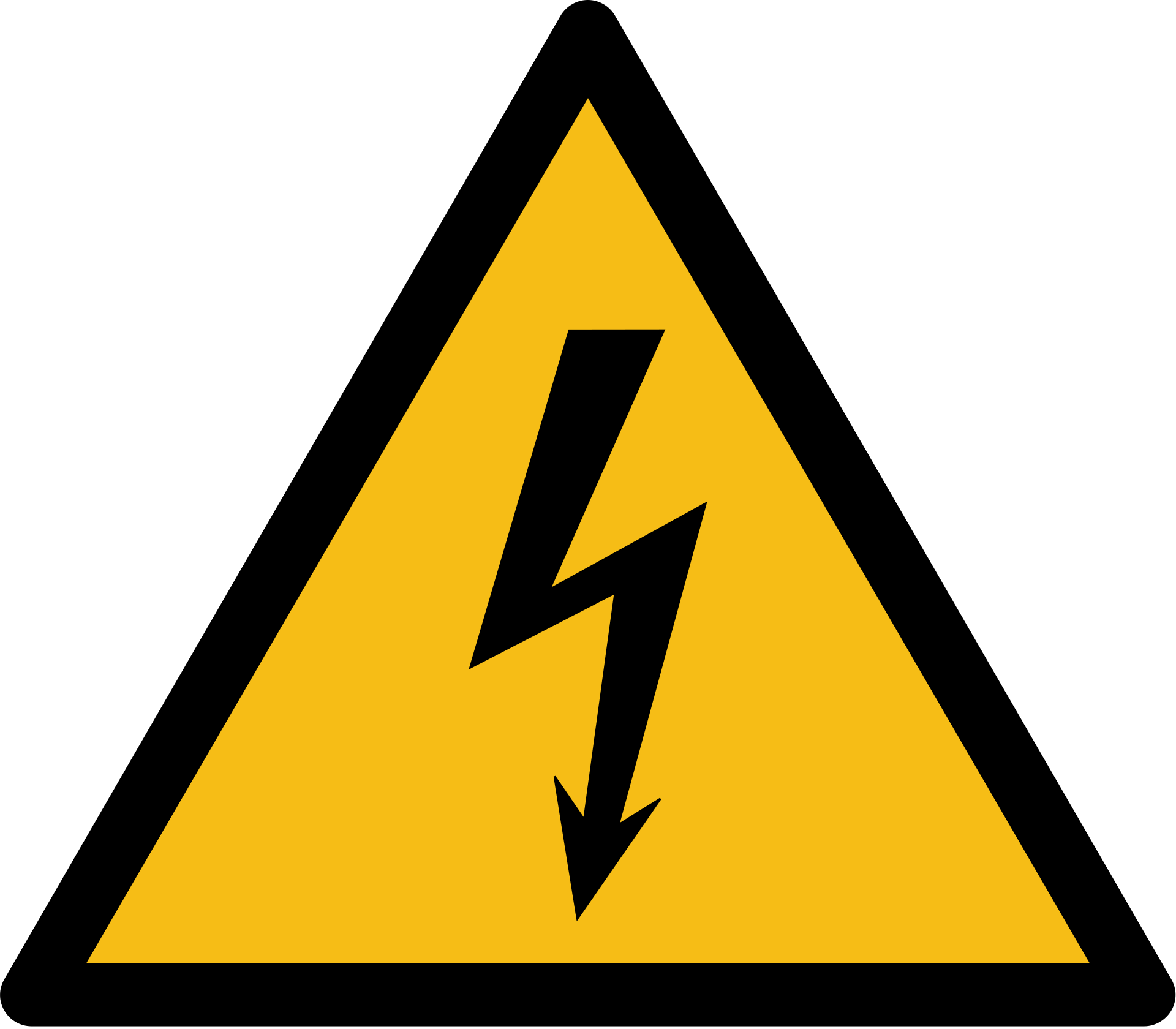 ISO 7010 - Yellow triangle with a black arrow-tip spark shape