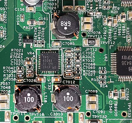 Three inductors on a printed circuit board