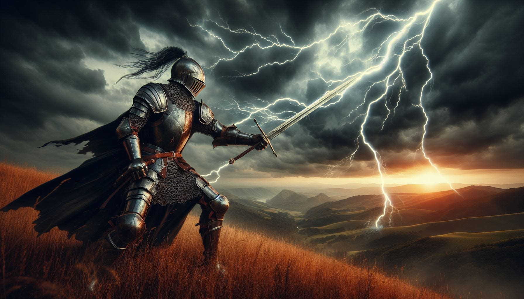 Knight wearing a "Suit of Armour" being struck by lightning