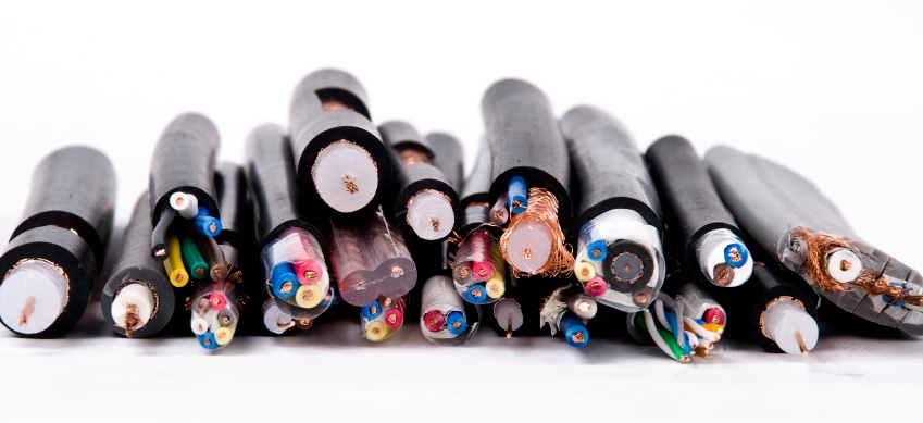 sections of various electrical cables viewed from the end to see their cross-sections