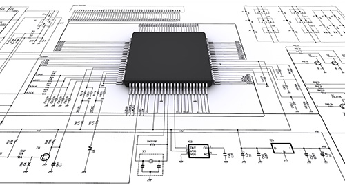 microcontroller sitting on a schematic diagram