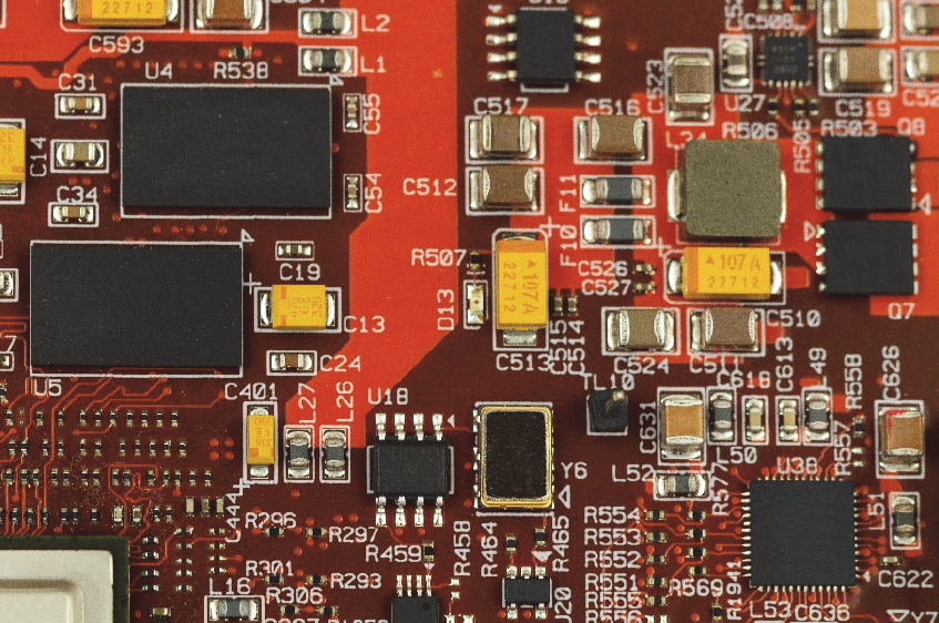 printed circuit board with several tantalum capacitors