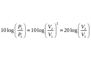 20 times the log of 200 over 100 equals 6 dB