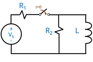 source with a switch about to send current to an inductor in parallel with a resistor