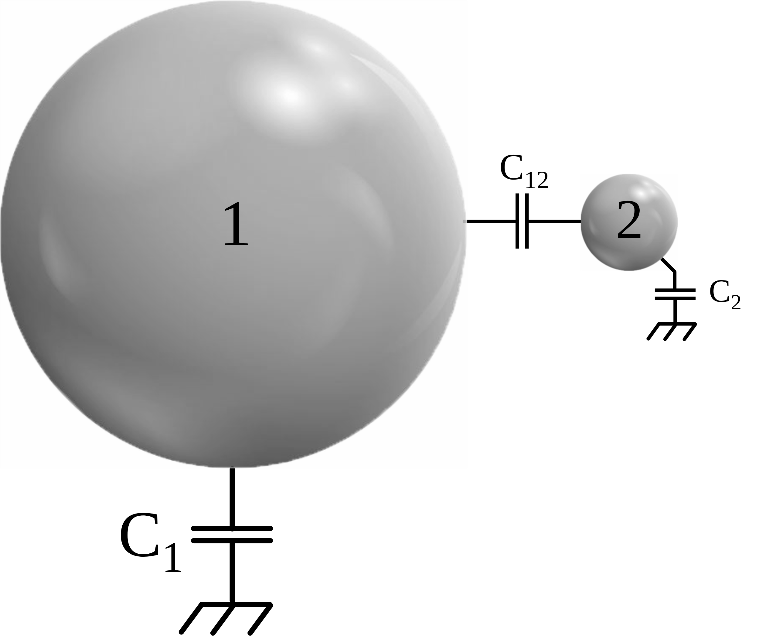 capacitances between two spheres of different sizes