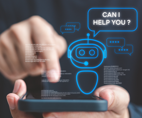 Image of chatbox screen with message "Can I help you?"
