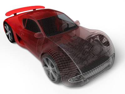 Automobile with BEM mesh for EM modeling