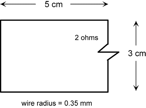 3-cm x 5-cm loop with a 2 ohm resistor in it